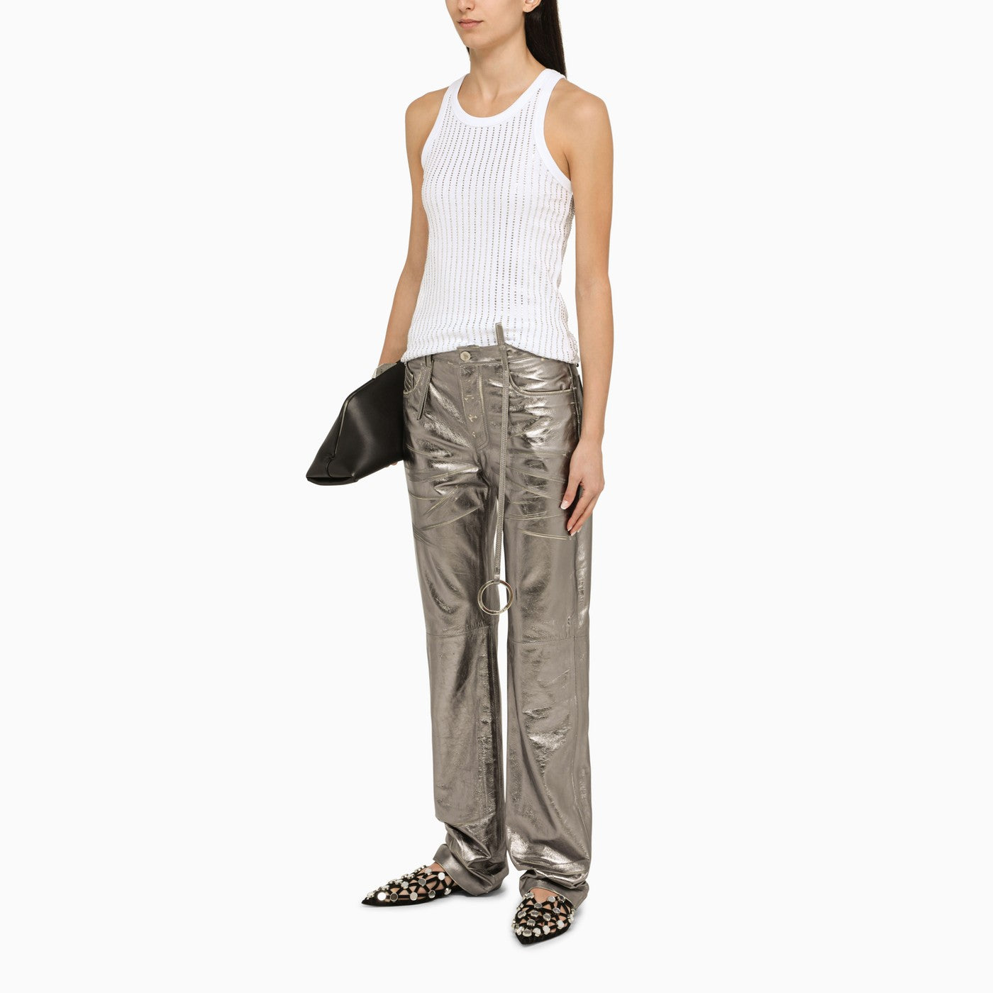 Серебряные кожаные брюки Attico